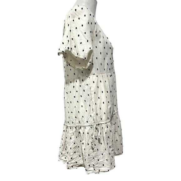 Madewell Lorelei Linen Blend Mini Dress Tiered Cream Cotton Clip Dot size M - Picture 10 of 14